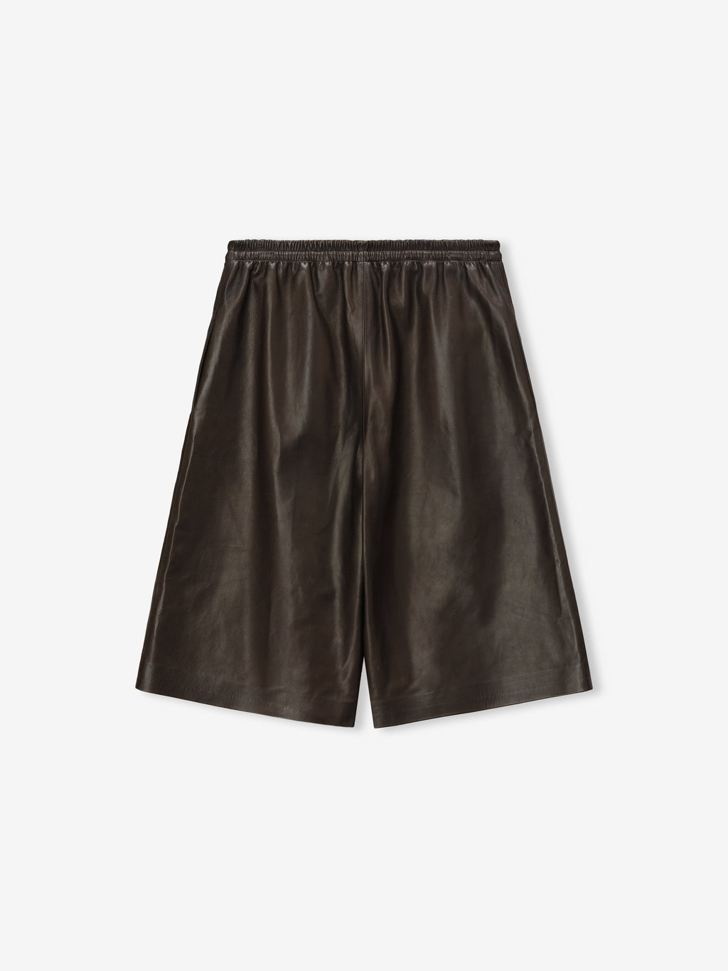 Womens Leather Drawstring Shorts - Dark Brown - Image 3