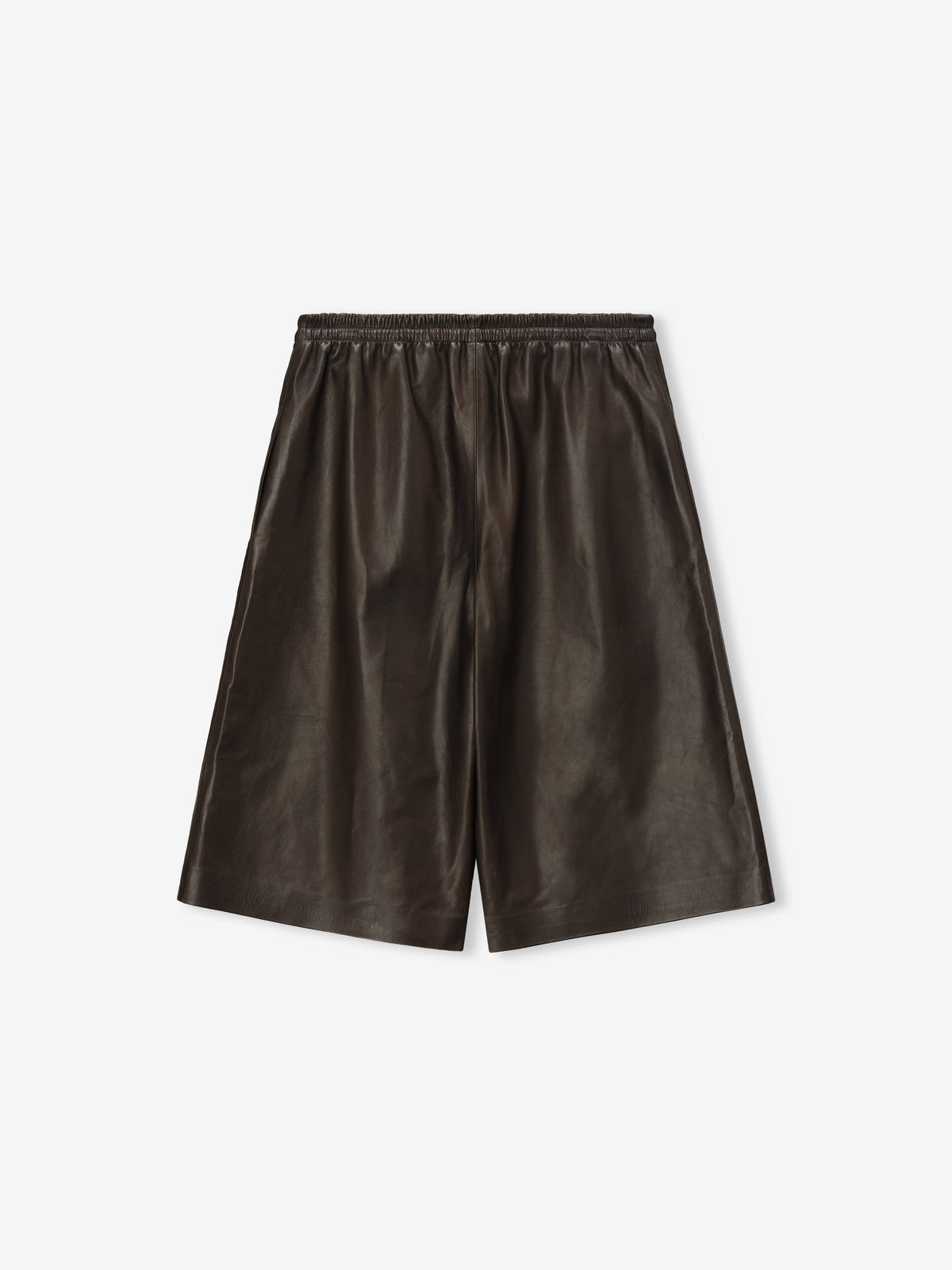 Womens Leather Drawstring Shorts - Dark Brown - Image 3