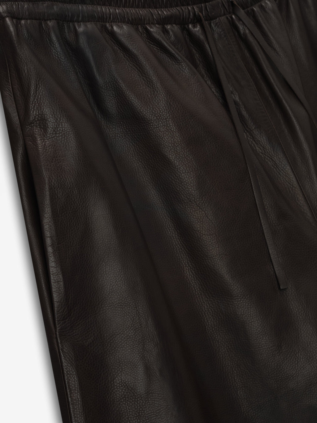Womens Leather Drawstring Shorts - Dark Brown - Image 4