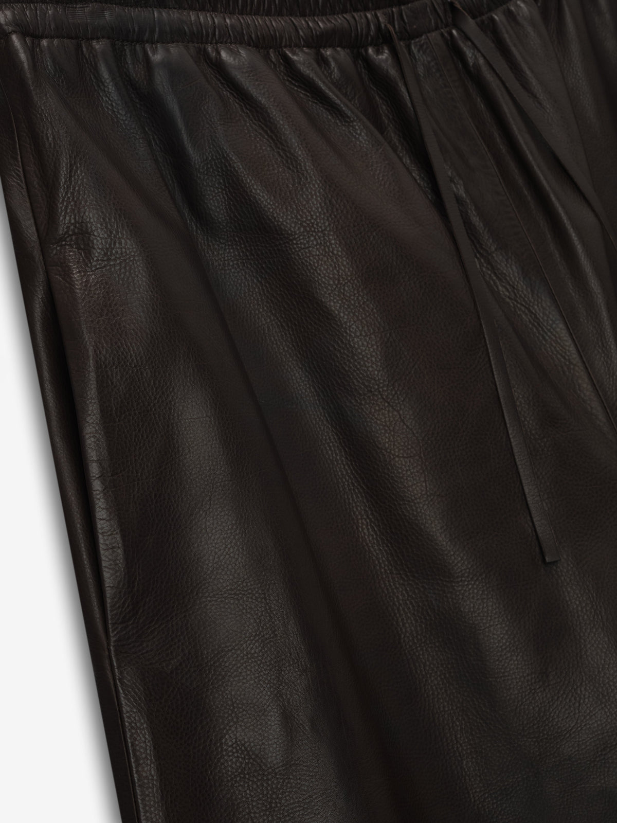 Womens Leather Drawstring Shorts - Dark Brown - Image 4