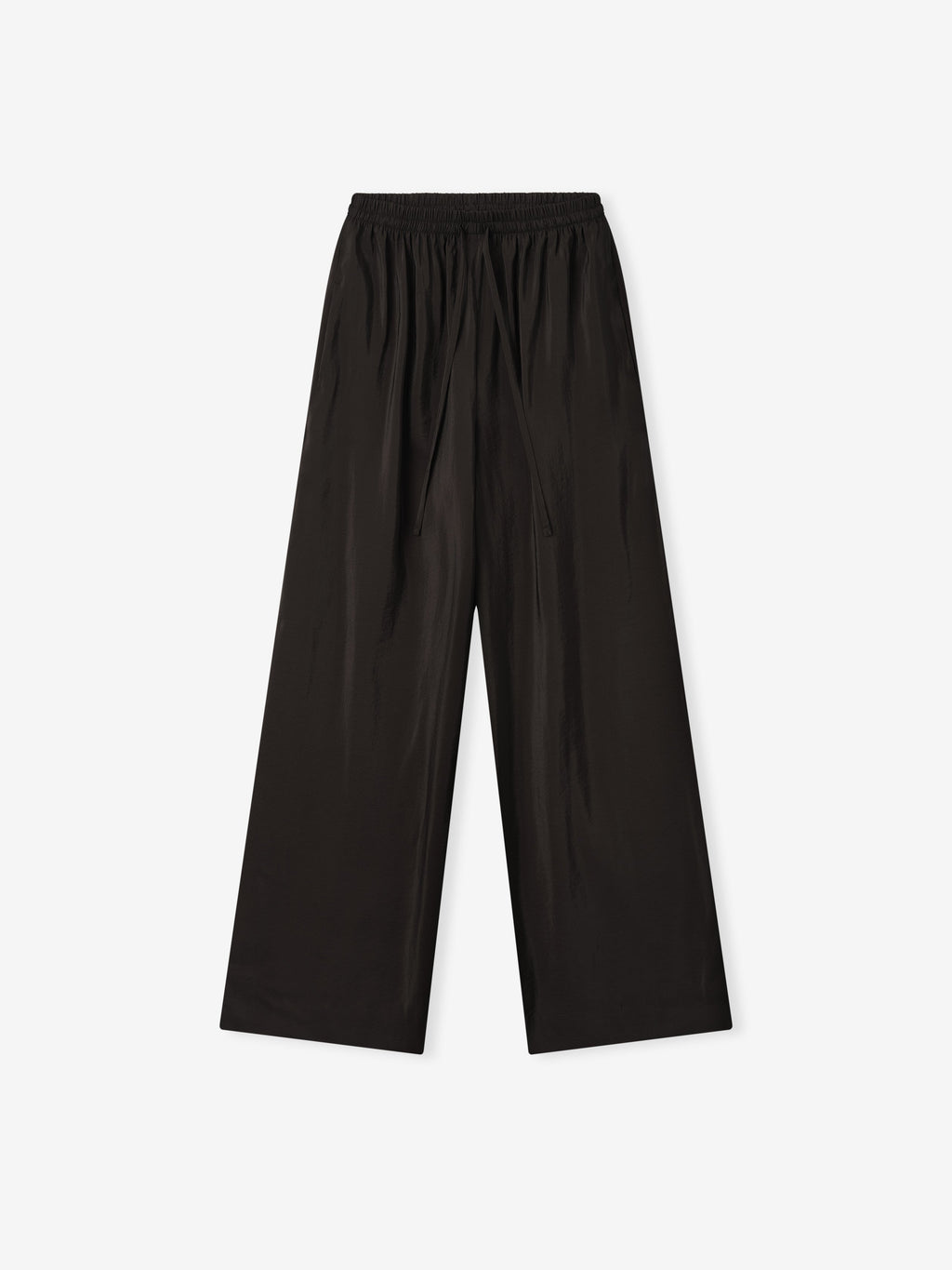 Womens Crinkle Viscose Drawstring Pants - Dark Brown - Image 1