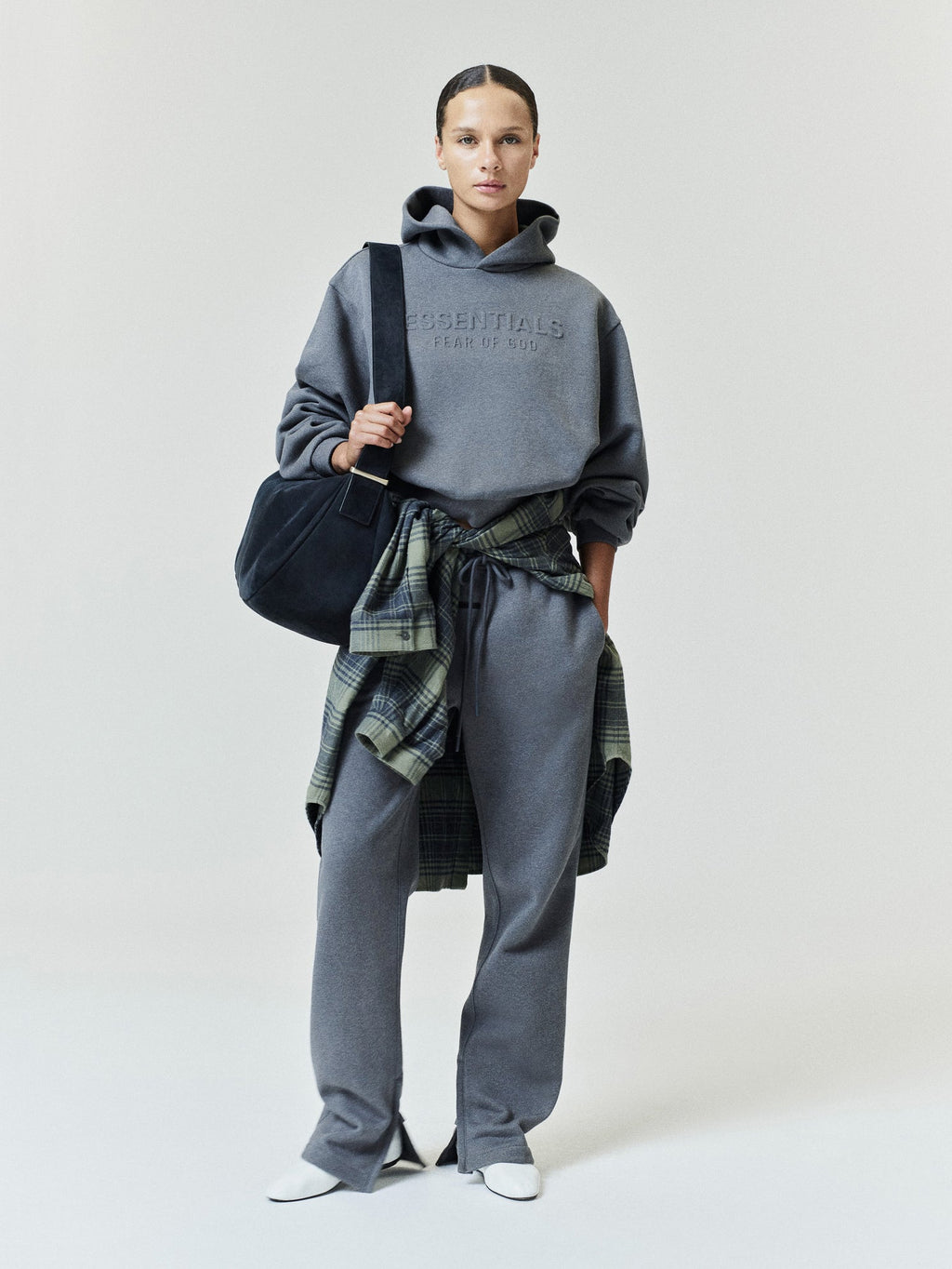 Womens Embossed FW26 Cropped Hoodie - Ash Heather - Image 6