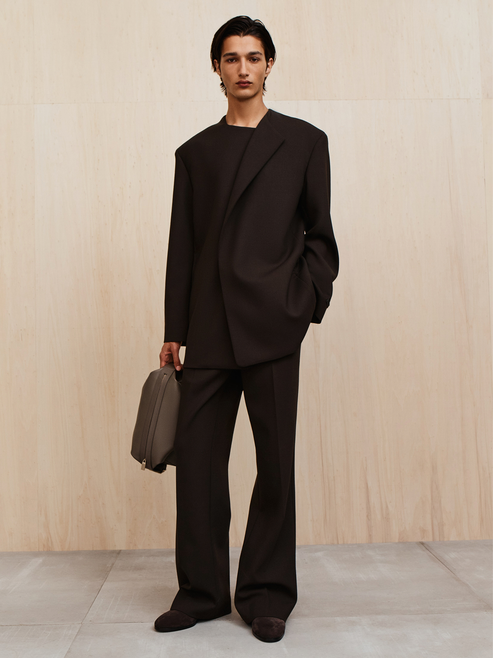 Double Weave Wool Tailored Flared Pants - Brown - Image 1