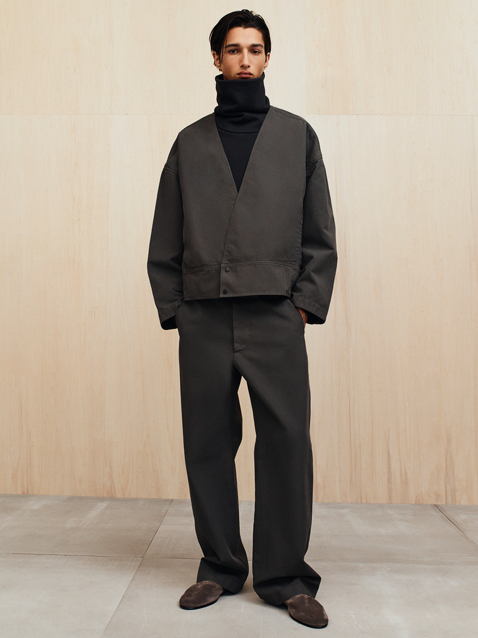 Garment Dyed Cotton Casual Pant - Dark Grey - Image 3