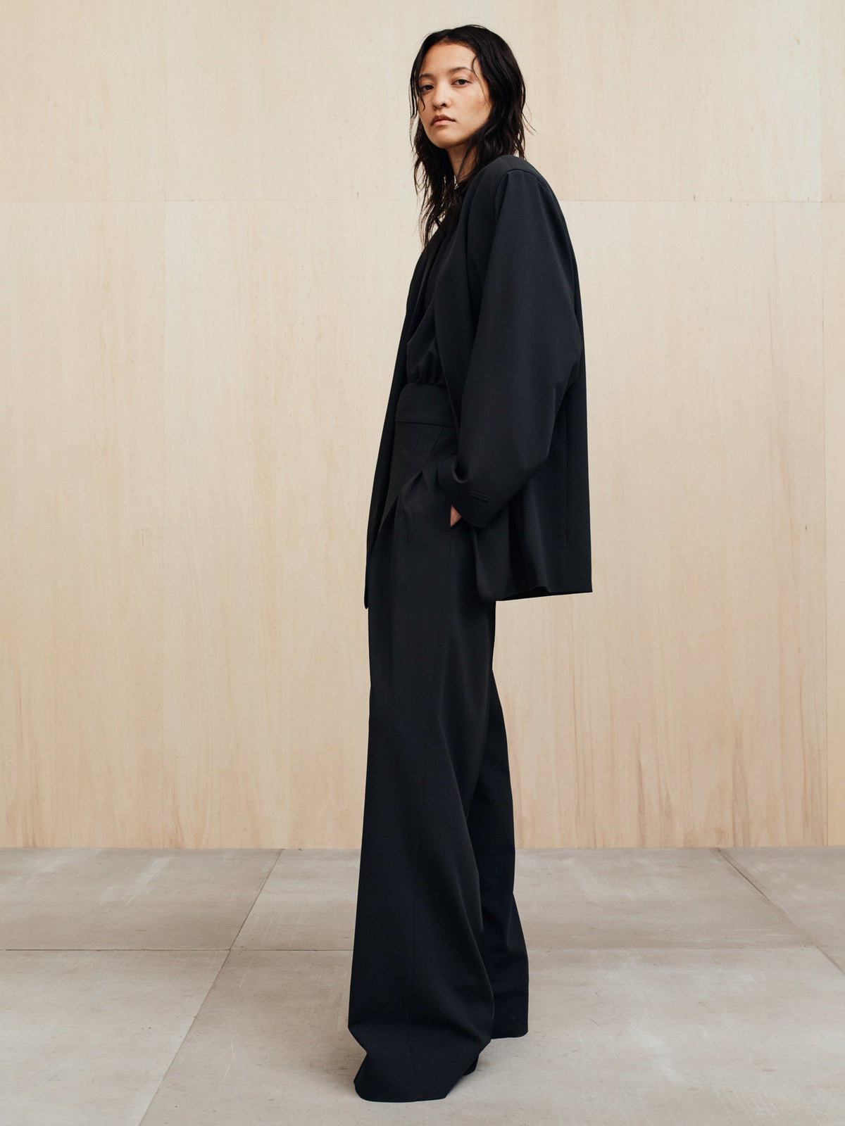 Collarless Jacket - Off Black - Image 6