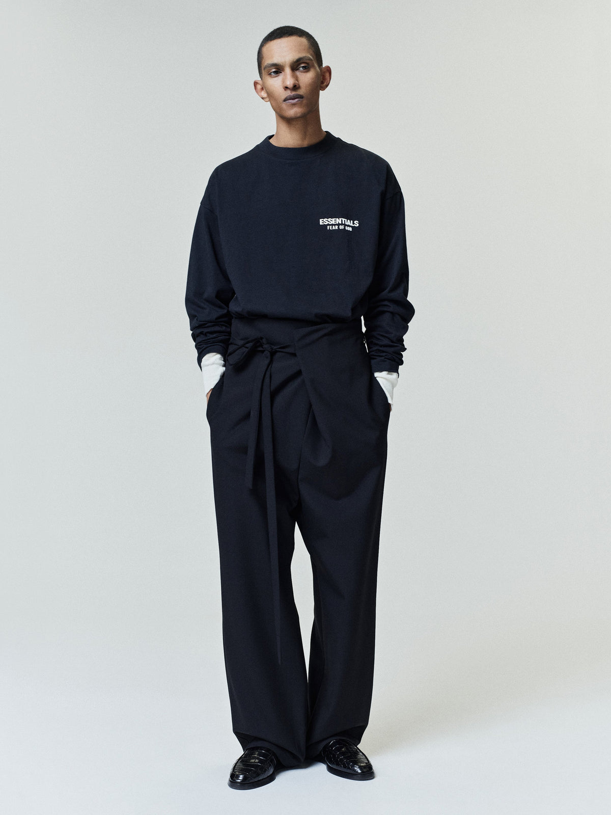 Essentials SS26 Classic Long Sleeve Tee - Vintage Black / White - Image 1
