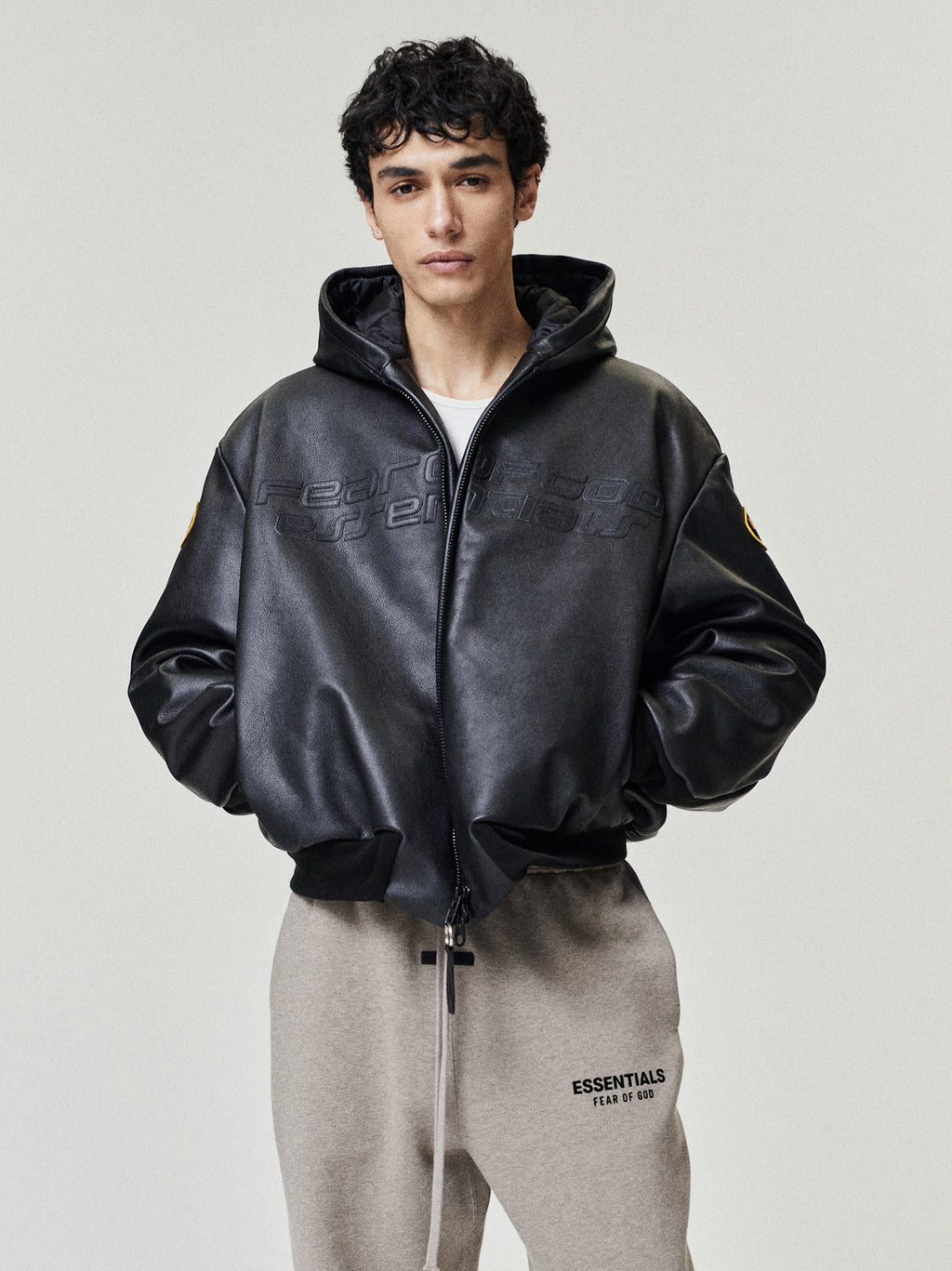 Vanson Essentials Leather Hooded Bomber - Black - Image 2