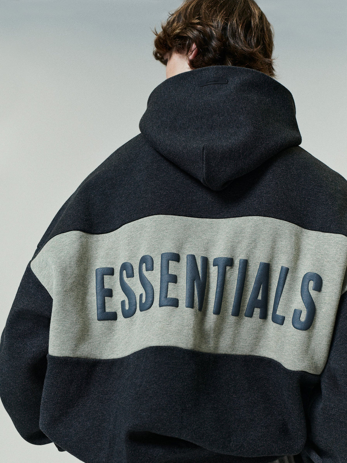 Cropped Relaxed Panelled Hoodie - Iron Grey Heather/ Seal Heather - Image 1