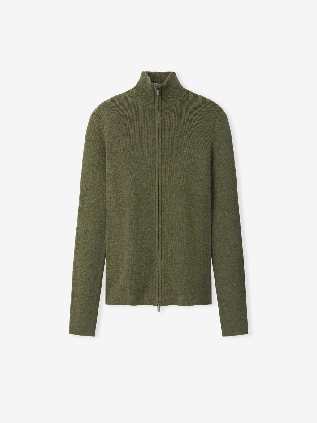 Womens Rib Knit Zip Up Jacket - Moss - Image 1