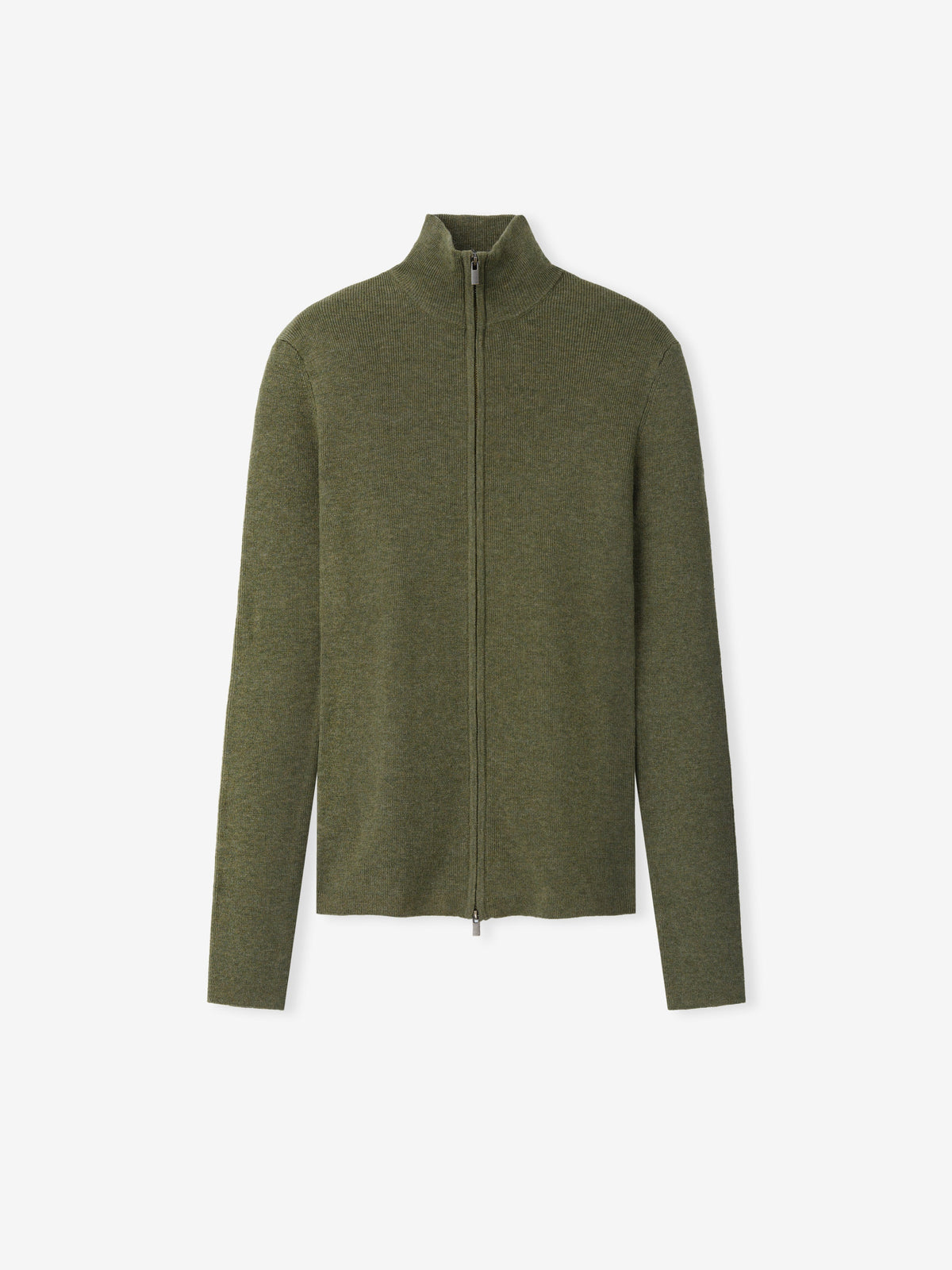 Womens Rib Knit Zip Up Jacket - Moss - Image 1