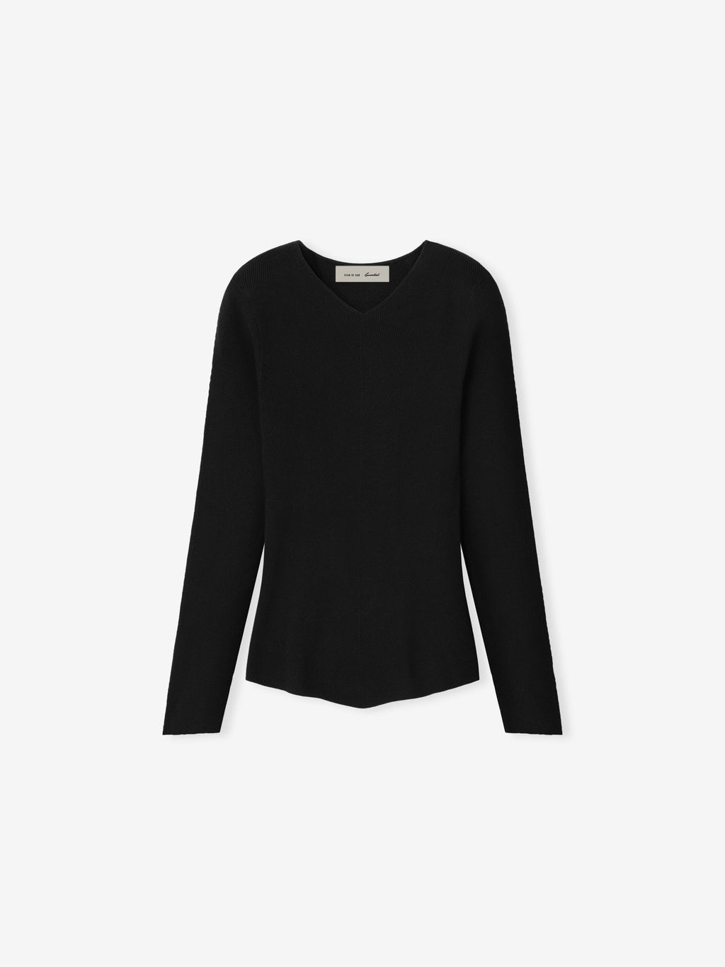 Womens Rib Knit Chevron V-Neck - Vintage Black - Image 1