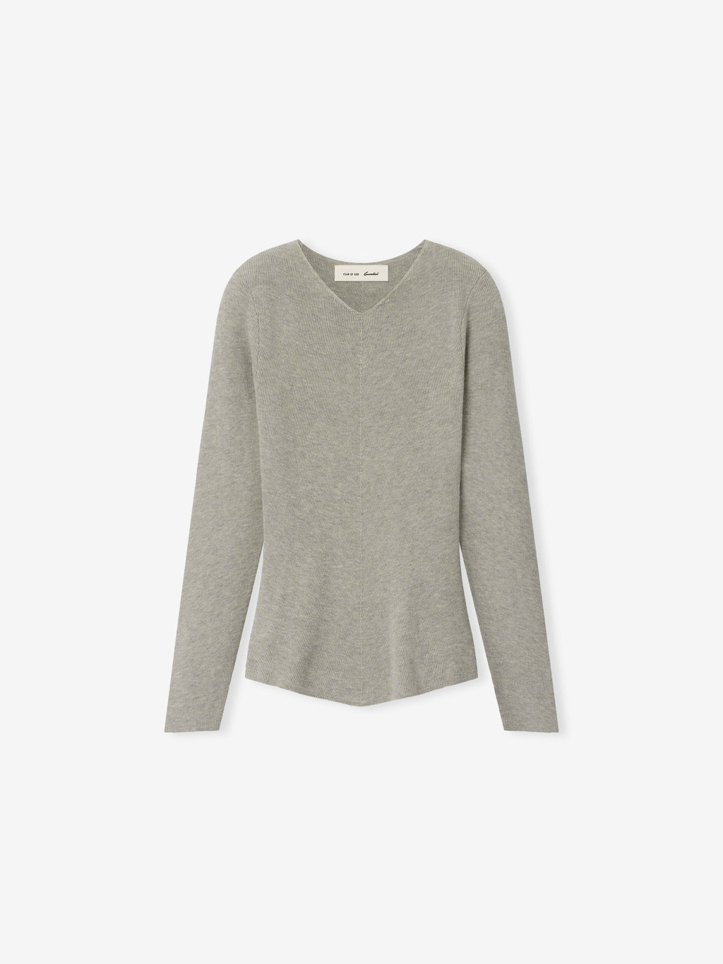 Womens Rib Knit Chevron V-Neck - Pyrite Heather - Image 1