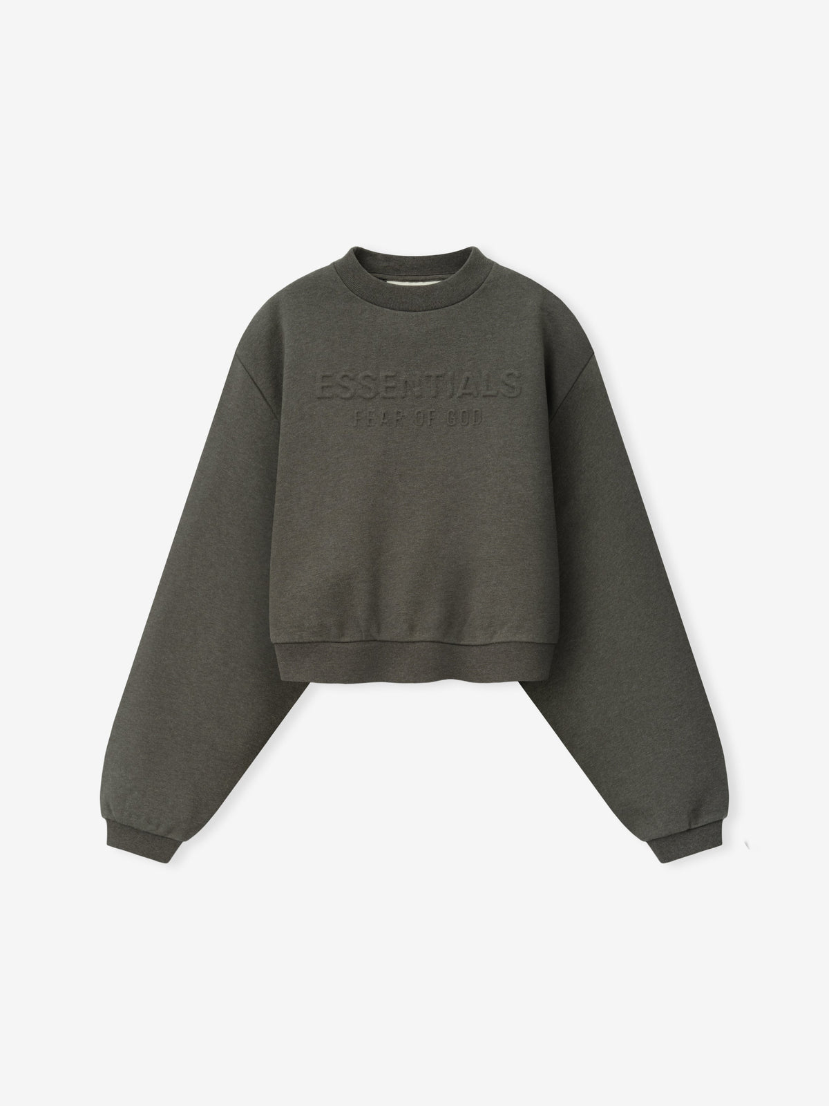 Womens Embossed FW26 Modern Cropped Crewneck - Ash Heather - Image 2